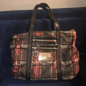 Coach poppy tartan signature glam tote